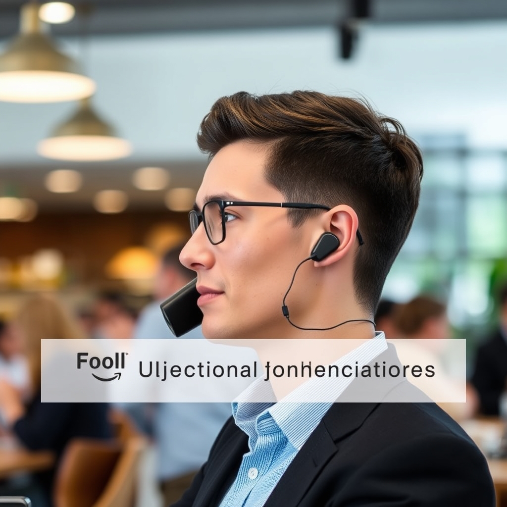 Person using budget Bluetooth headphones for a clear call in a cafe