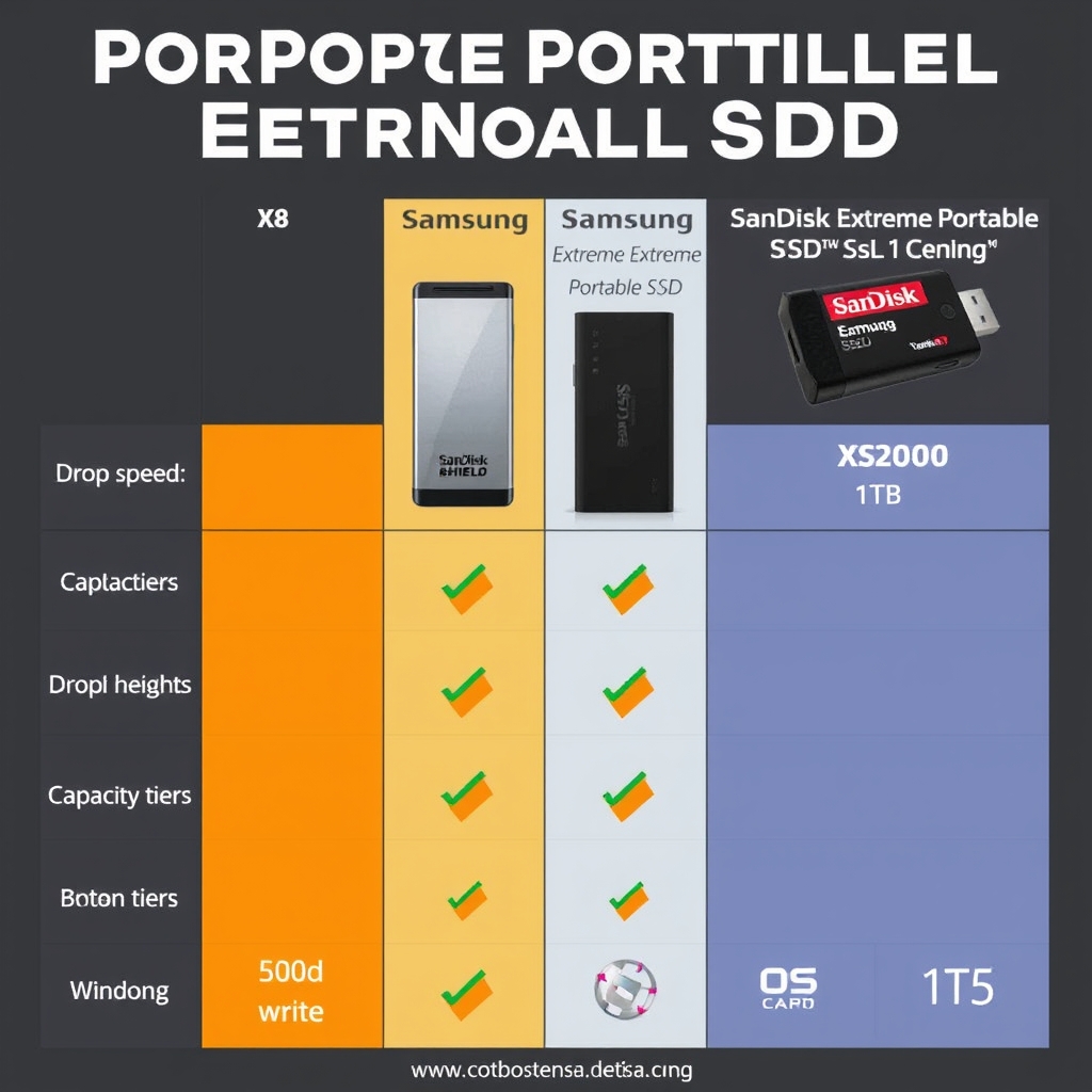 Comparison chart of best portable external SSDs under $100, highlighting speed, durability, capacity, and compatibility.