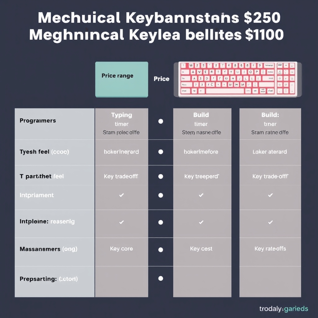 Comparison chart of best mechanical keyboards for programmers under $100.