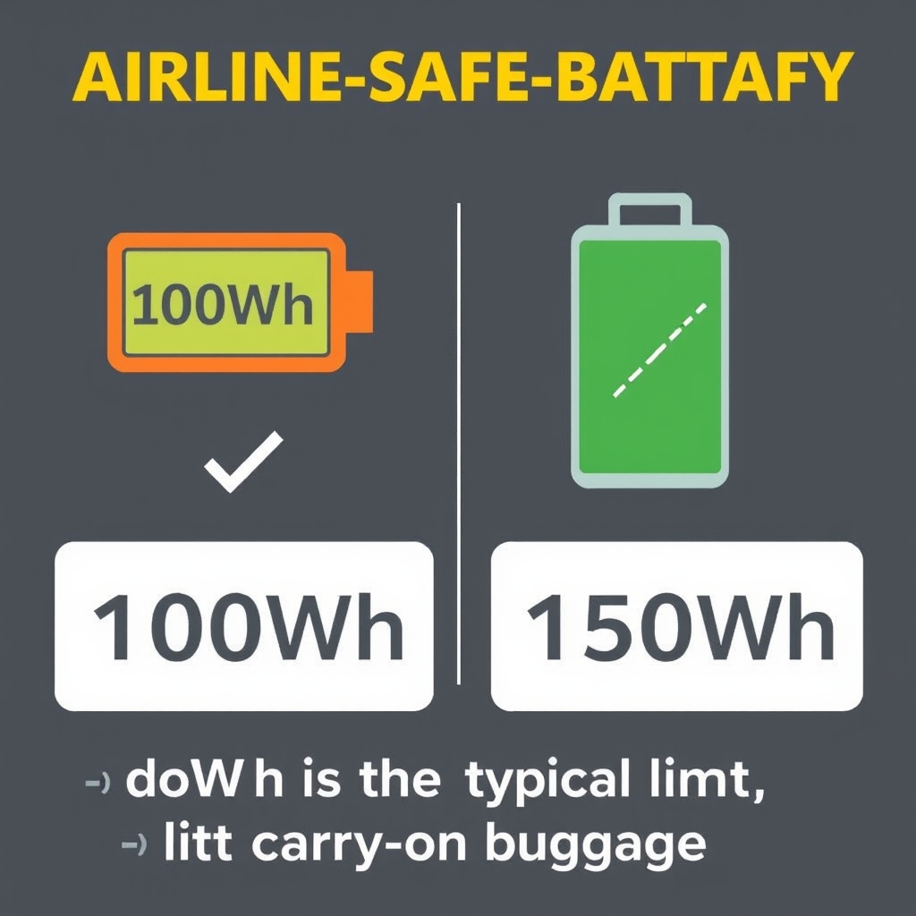 Infographic showing airline-safe power bank capacity limits (100Wh)