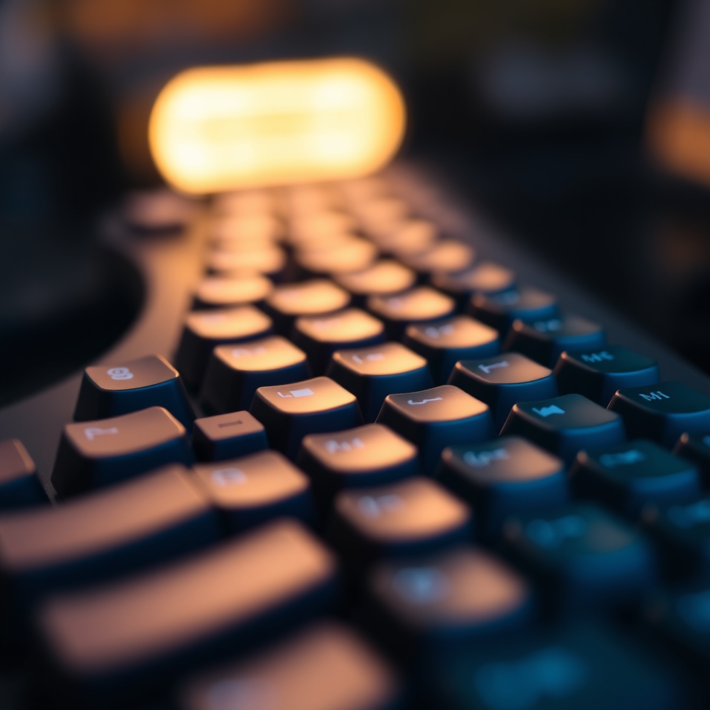 Close-up of a mechanical keyboard with various keycaps.